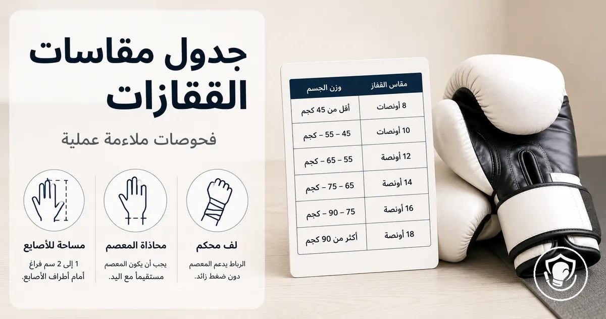 جدول مقاسات القفازات وإشارات فحص الملاءمة لمعدات الملاكمة المنزلية للمبتدئين