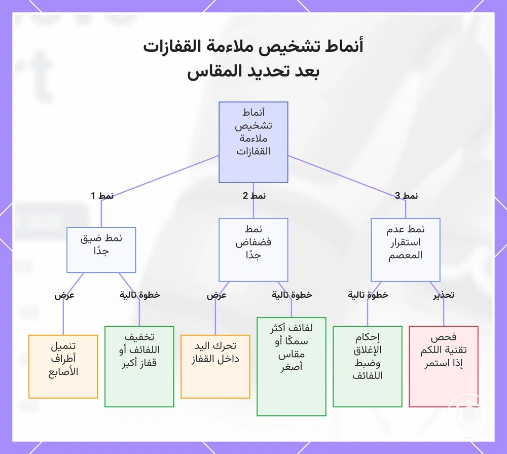 أنماط تشخيص ملاءمة القفازات بعد تحديد المقاس