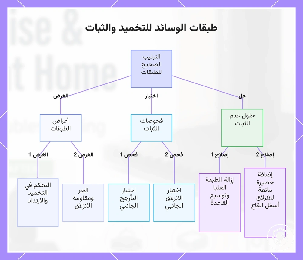 طبقات الوسائد للتخميد والثبات