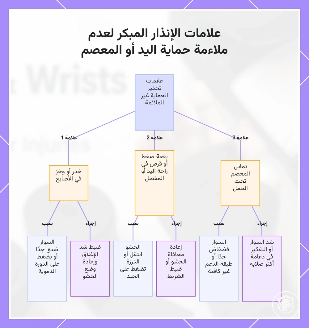علامات الإنذار المبكر لعدم ملاءمة حماية اليد أو المعصم