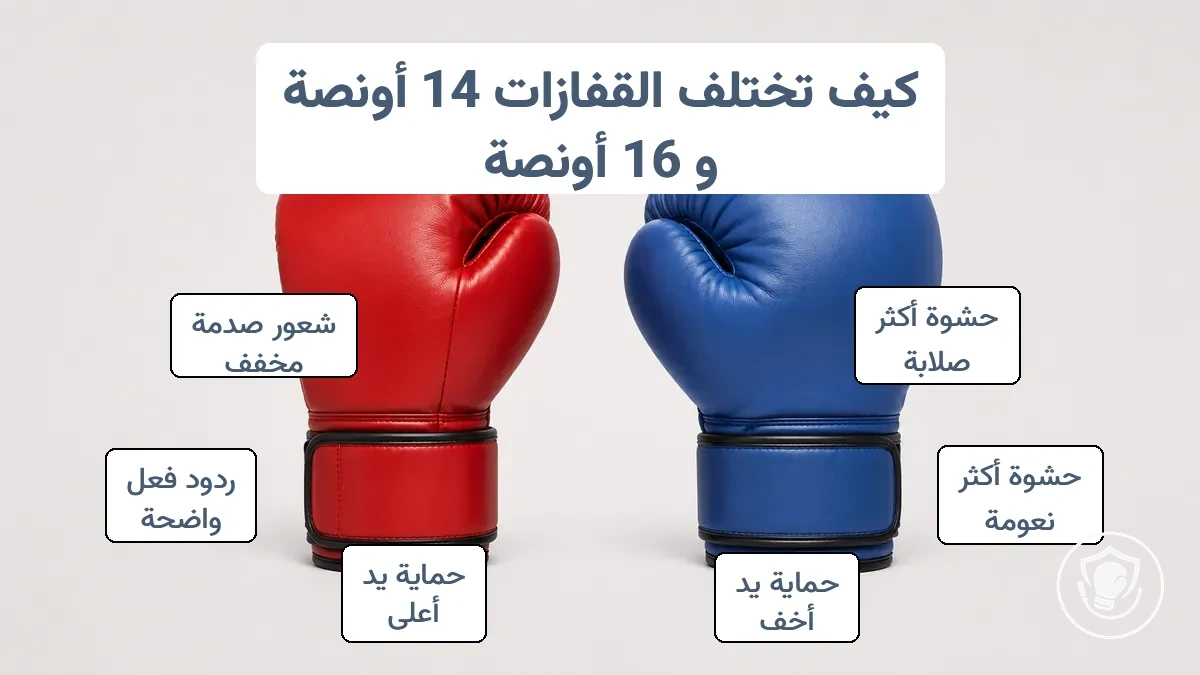 مقارنة الشعور بالحشوة والحماية بين قفازات الملاكمة 14 أونصة و16 أونصة
