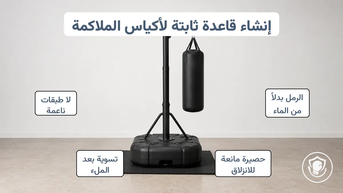 قاعدة حقيبة ثقيلة قائمة بذاتها على أرضية بلاط مع حصيرة مطاطية مانعة للانزلاق تحتها لتحقيق الثبات