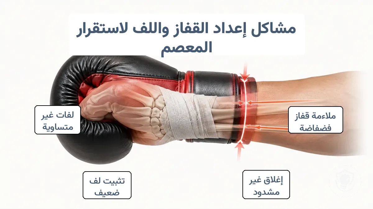 نقاط تثبيت سوار قفاز الملاكمة ولفافة اليد توضح الوضعية الصحيحة لثبات المعصم
