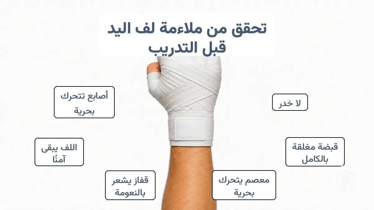 يد مرتدية قفازًا تقبض قبضة اليد مع معصم مستقيم وأطراف لفافة مسطحة، مما يوضح الملاءمة الصحيحة
