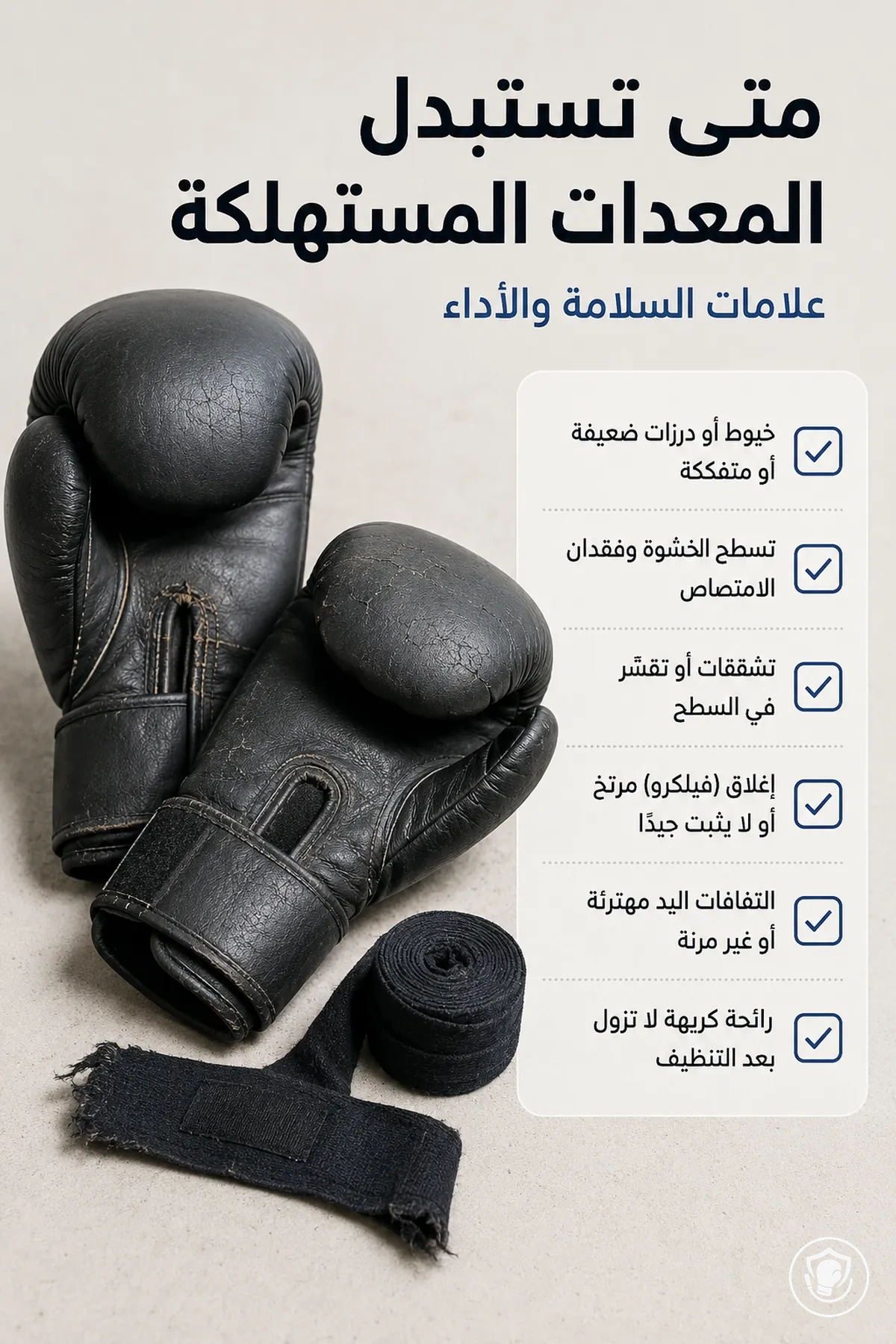 قائمة علامات الاهتراء التي توضّح متى يجب استبدال معدات الملاكمة المنزلية للمبتدئين