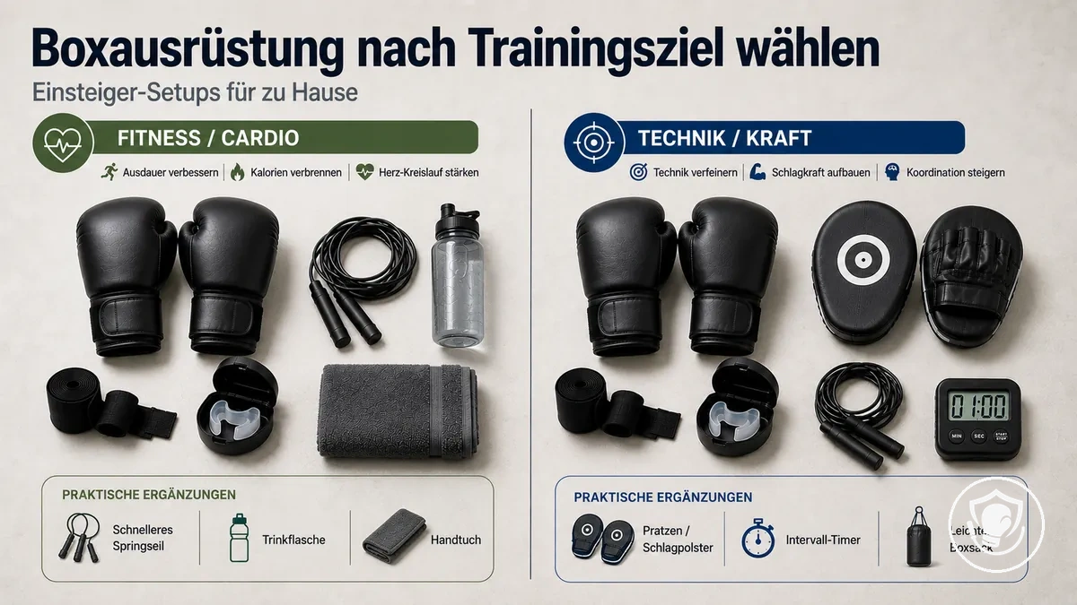 Boxausrüstung für Anfänger zu Hause, nach Trainingszielen und Aufbau-Bedarf sortiert