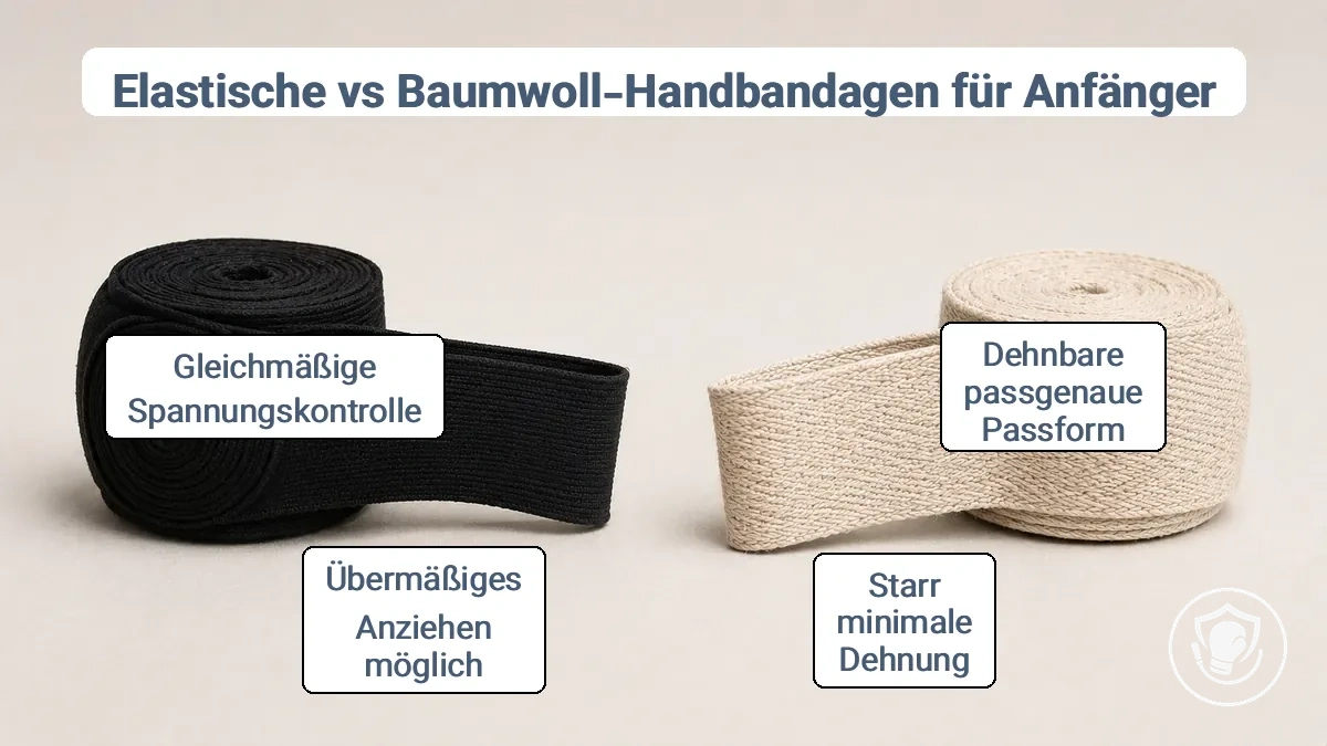 Nahaufnahme des Stoffes von elastischen und Baumwoll-Handbandagen, die Textur- und Dehnungsunterschiede zeigt