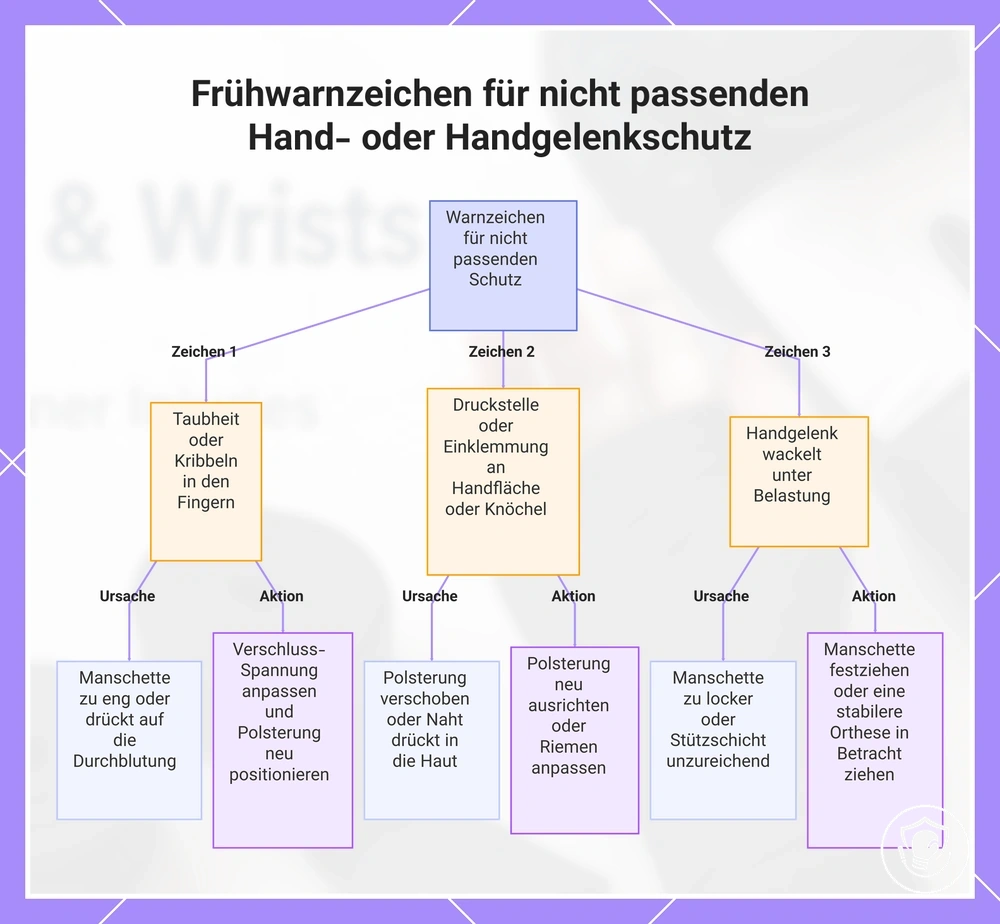Frühwarnzeichen für nicht passenden Hand- oder Handgelenkschutz