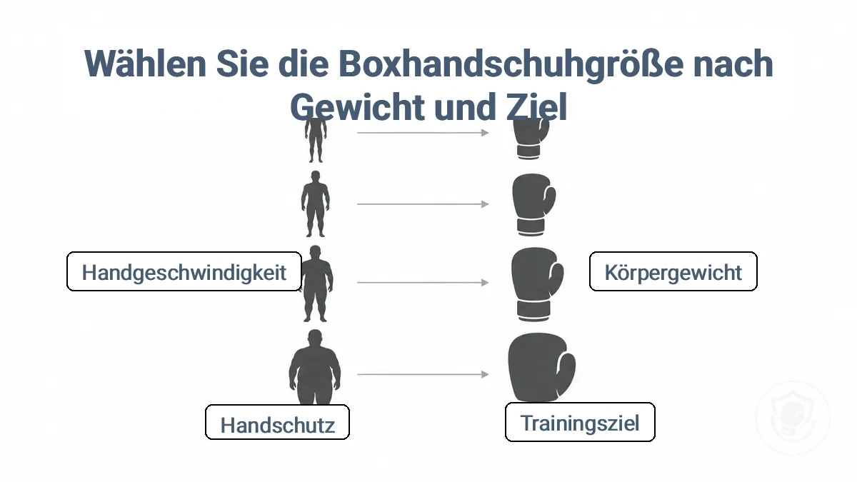Größentabelle für Anfänger-Boxhandschuhe mit Unzen-Ausgangsbereichen nach Körpergewichtsbereich und Trainingsziel.