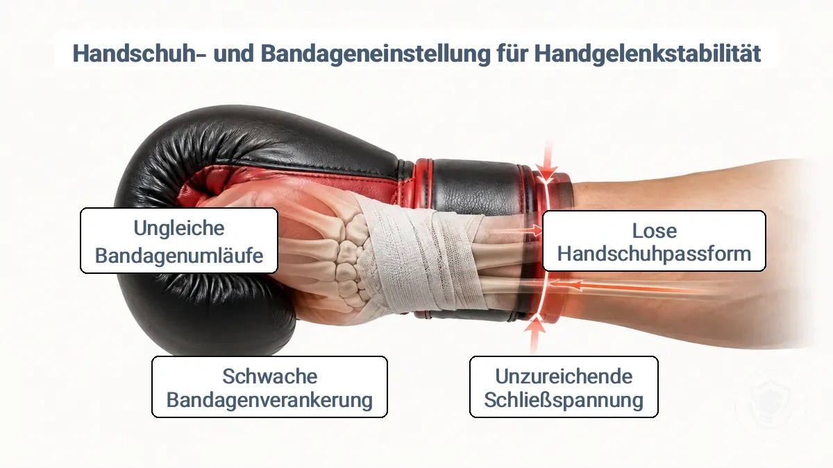 Boxhandschuh-Manschette und Handbandagen-Verankerungspunkte, die die richtige Positionierung für Handgelenksstabilität zeigen