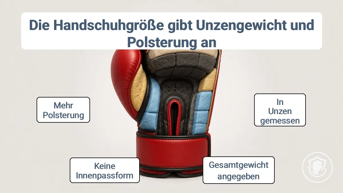 Boxhandschuh mit Darstellung des Unzengewichts und der inneren Polsterverteilung