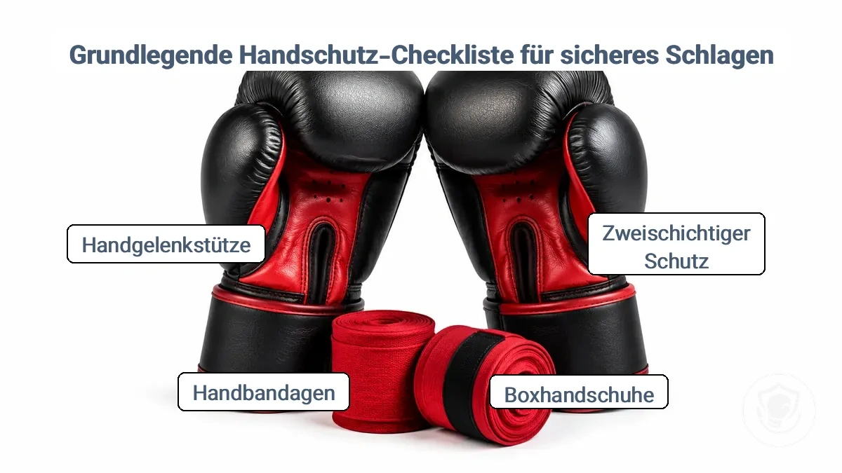 Zweischichtiger Handschutzaufbau mit Handbandagen unter Boxhandschuhen für sicheres Schlagen zu Hause