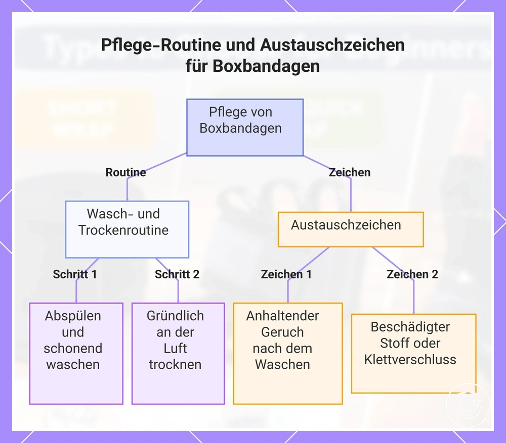 Pflege-Routine und Austauschzeichen für Boxbandagen