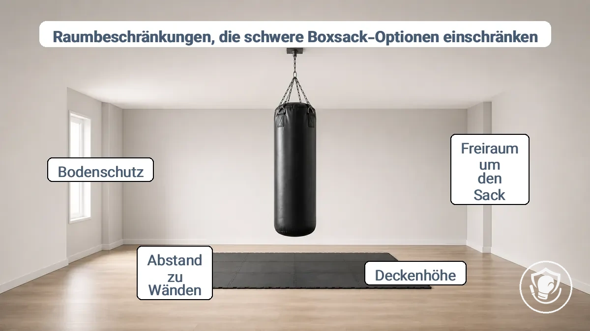 Diagramm mit Abstandszonen um einen Sandsack für sicheres Training