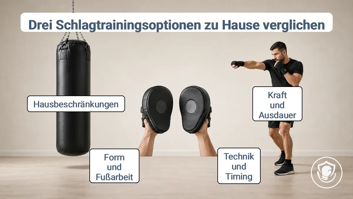 Vergleich von Schlagübungsmöglichkeiten für zu Hause: Boxsack, Pratzen und Schattenboxen