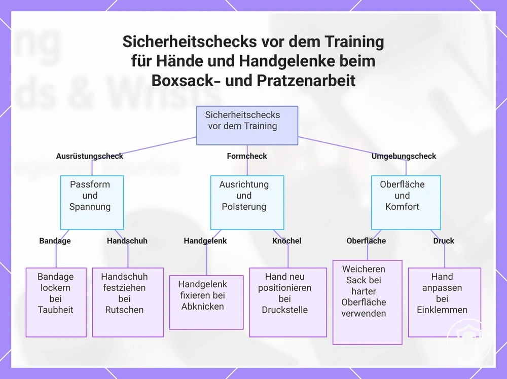 Sicherheitschecks vor dem Training für Hände und Handgelenke beim Boxsack- und Pratzenarbeit