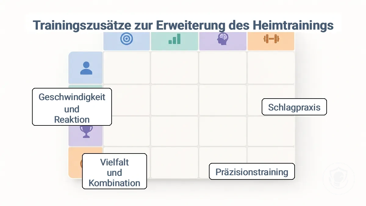 Matrix, die Übungsformen mit Trainingsergänzungskategorien und den Einschränkungen Platz, Lärm und Lagerung verknüpft