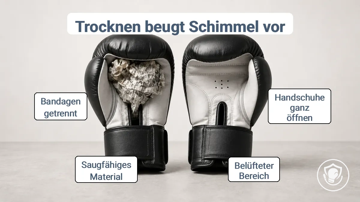 Boxhandschuhe geöffnet für Luftzirkulation zum Trocknen des Innenraums nach dem Training.