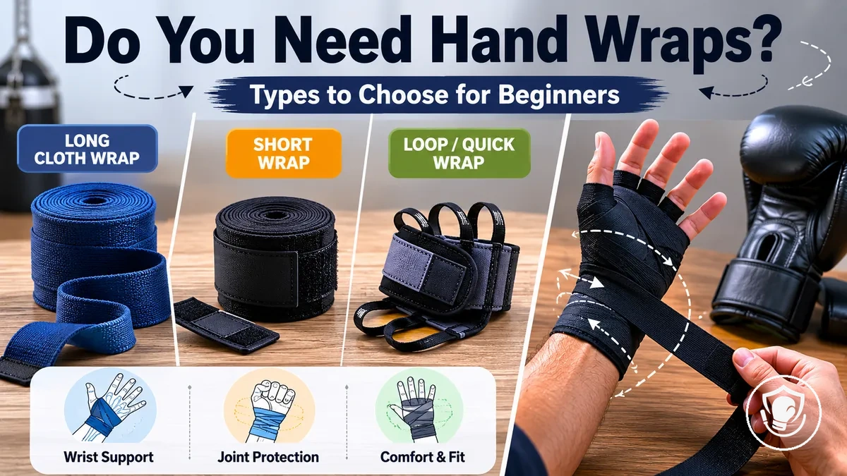 Different hand wrap types for beginner home boxing equipment and wrist support