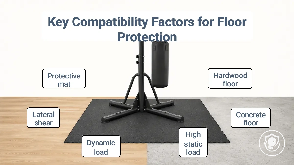 Compatibility factors for home boxing equipment floor protection
