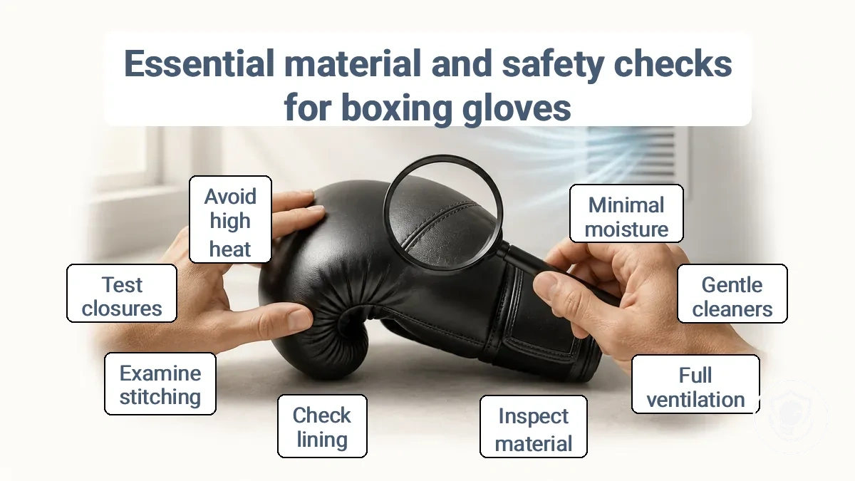 Checking boxing glove condition before cleaning