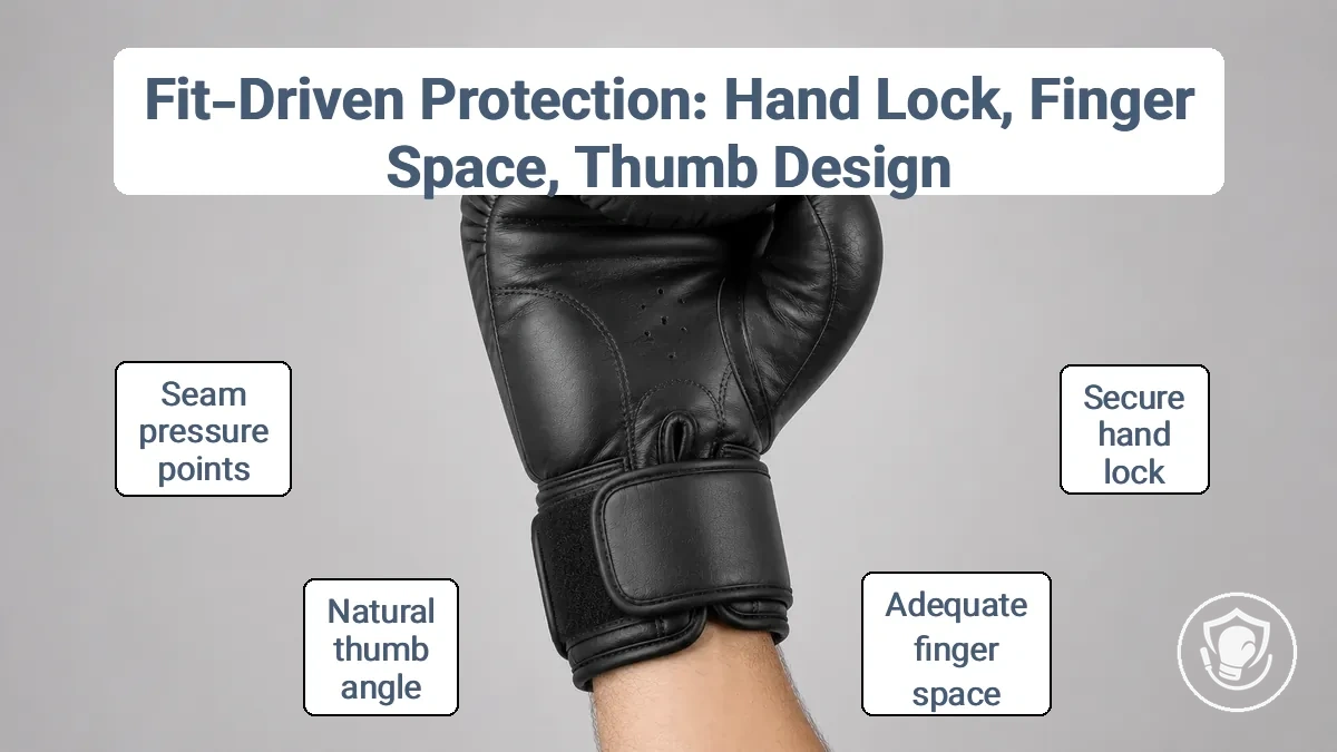 Fit check for hand lock and thumb alignment in boxing gloves
