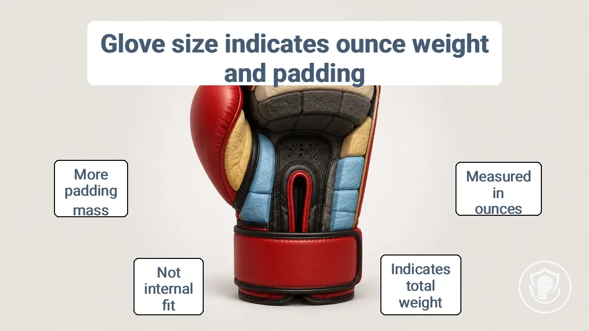 Boxing glove showing ounce weight measurement and internal padding distribution