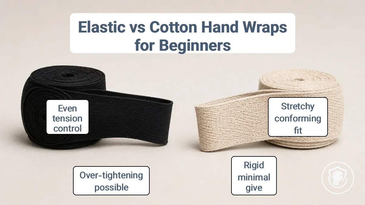 Close-up of elastic and cotton hand wrap fabric showing texture and stretch differences