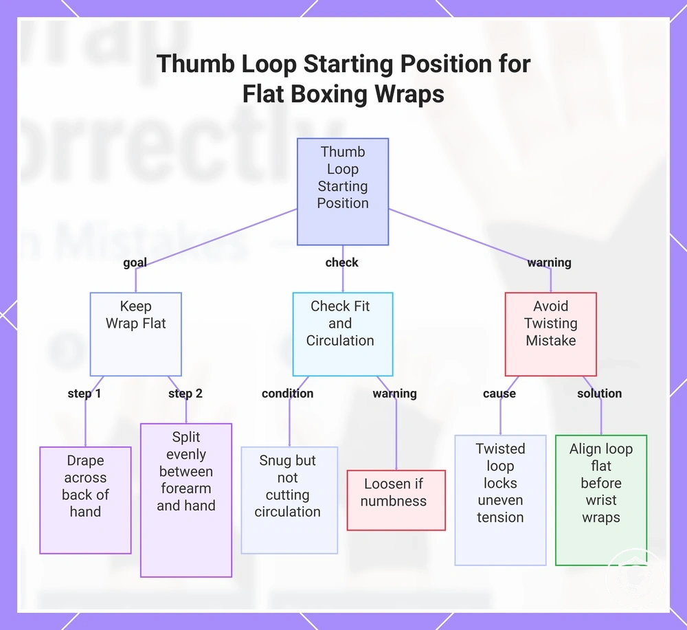 Thumb Loop Starting Position for Flat Boxing Wraps