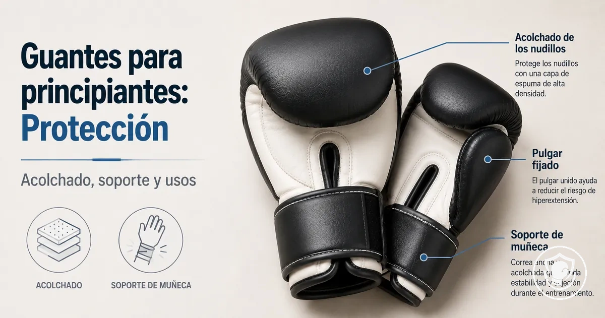Guantes de boxeo mostrando acolchado y protección para principiantes que entrenan en casa