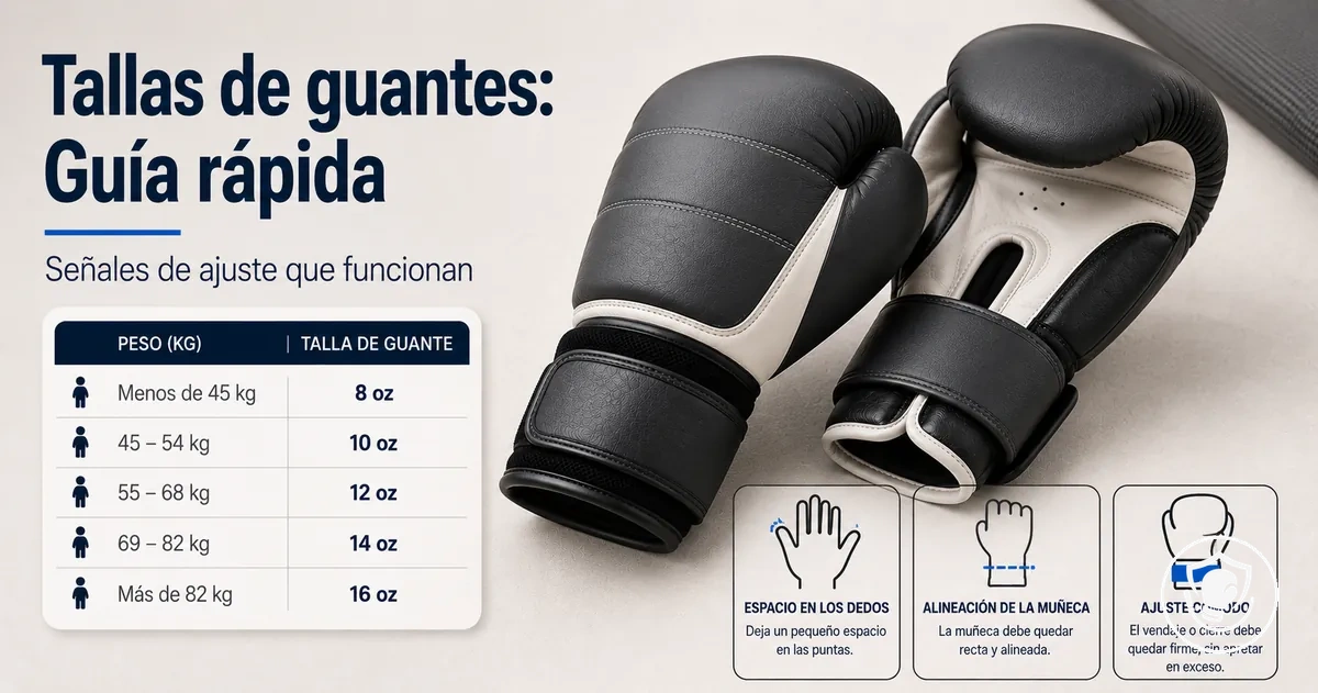 Tabla de tallas y señales para comprobar el ajuste de guantes en boxeo en casa