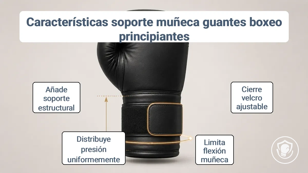 Diagrama de un guante de boxeo que muestra la correa de velcro, la altura del puño y la línea de la muñeca para la estabilidad