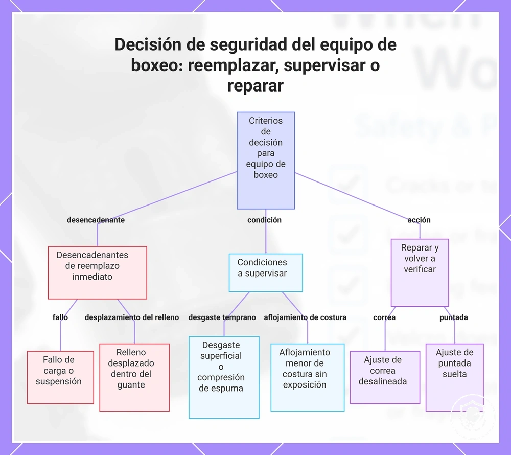 Decisión de seguridad del equipo de boxeo: reemplazar, supervisar o reparar