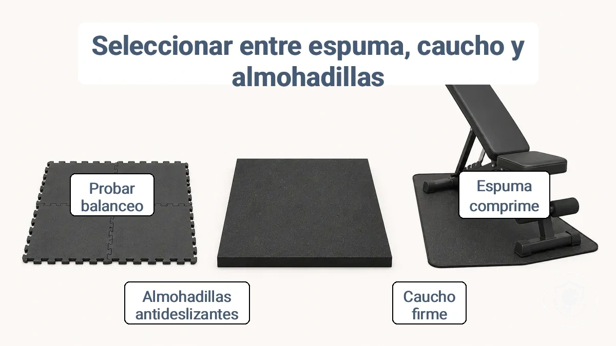Comparación de baldosas de espuma, suelo de goma y almohadillas antideslizantes para protección del suelo del equipo