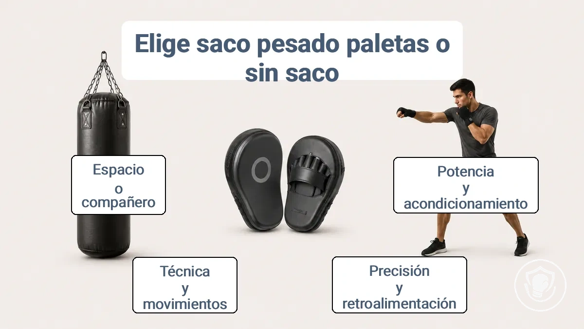 Saco pesado, manoplas y entrenamiento sin saco lado a lado