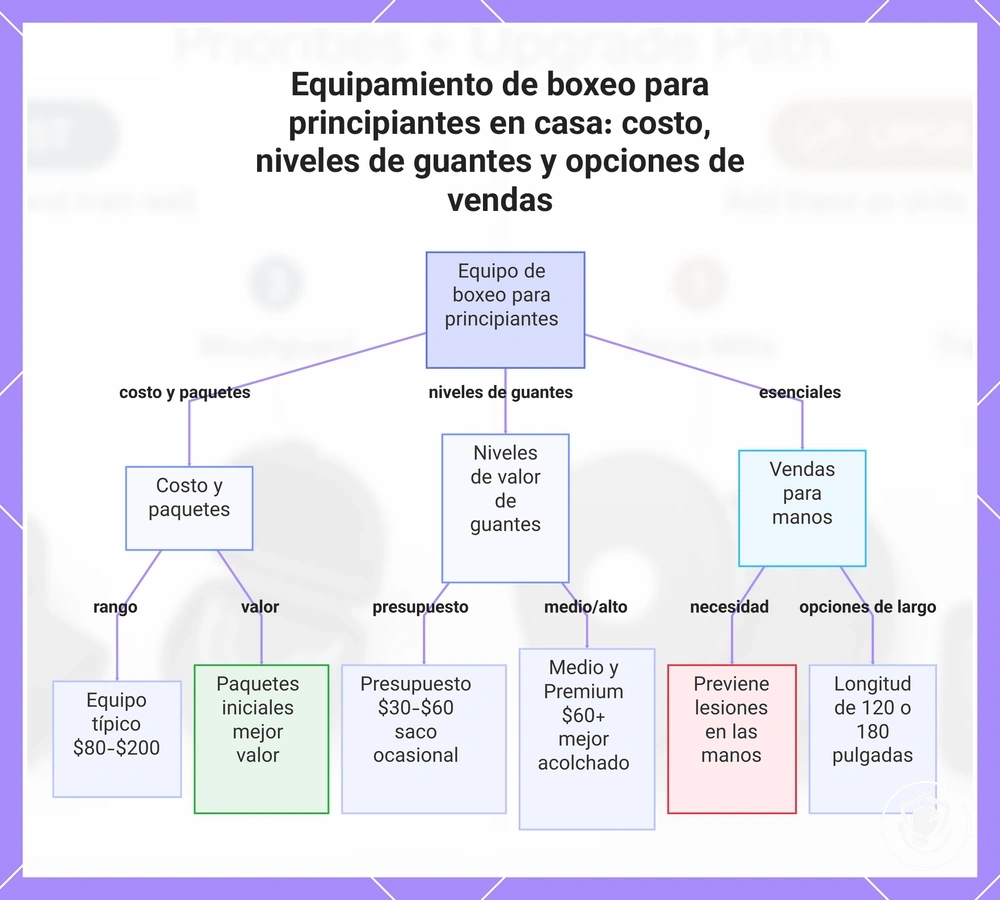 Equipamiento de boxeo para principiantes en casa: costo, niveles de guantes y opciones de vendas