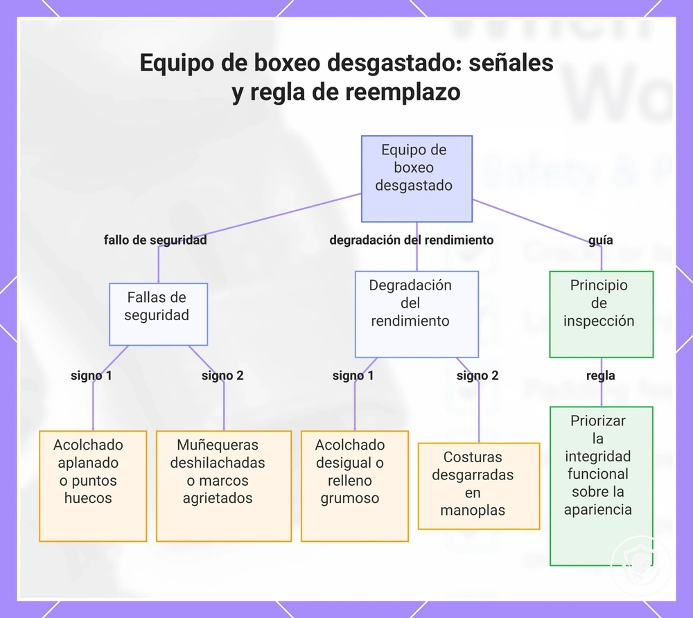 Equipo de boxeo desgastado: señales y regla de reemplazo