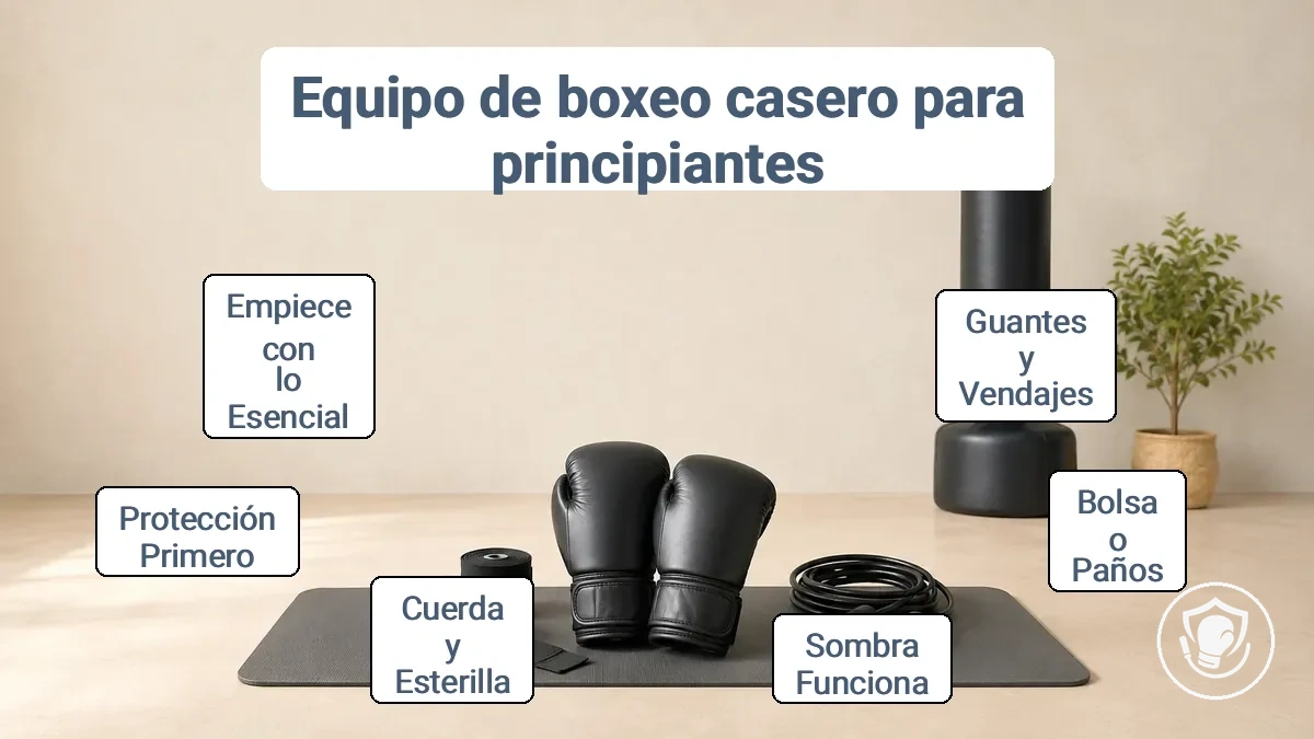 Esenciales del equipo básico de boxeo para principiantes, incluyendo guantes, vendas y saco
