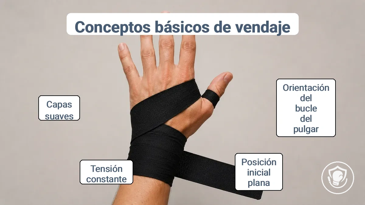 Orientación del bucle del pulgar y dirección de inicio correcta en el dorso de la mano