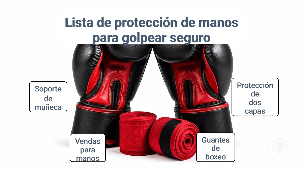 Sistema de protección de manos de dos capas que muestra vendas debajo de guantes de boxeo para golpear con seguridad en casa