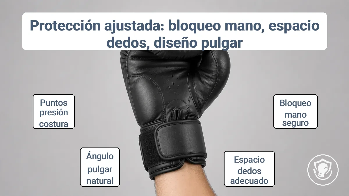 Verificación del ajuste para el bloqueo de la mano y la alineación del pulgar en guantes de boxeo