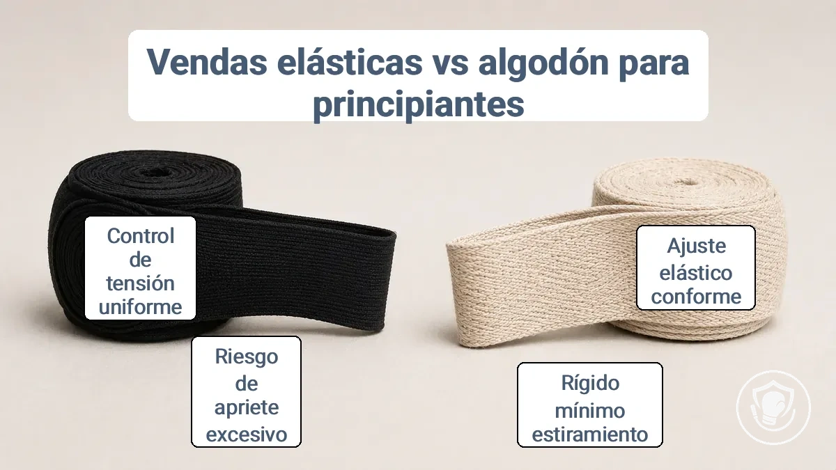 Primer plano de la tela de vendas elásticas y de algodón mostrando diferencias de textura y estiramiento
