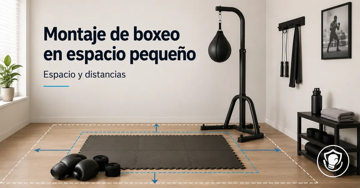 Montaje compacto de equipo de boxeo en casa para principiantes, pensado para una habitación pequeña