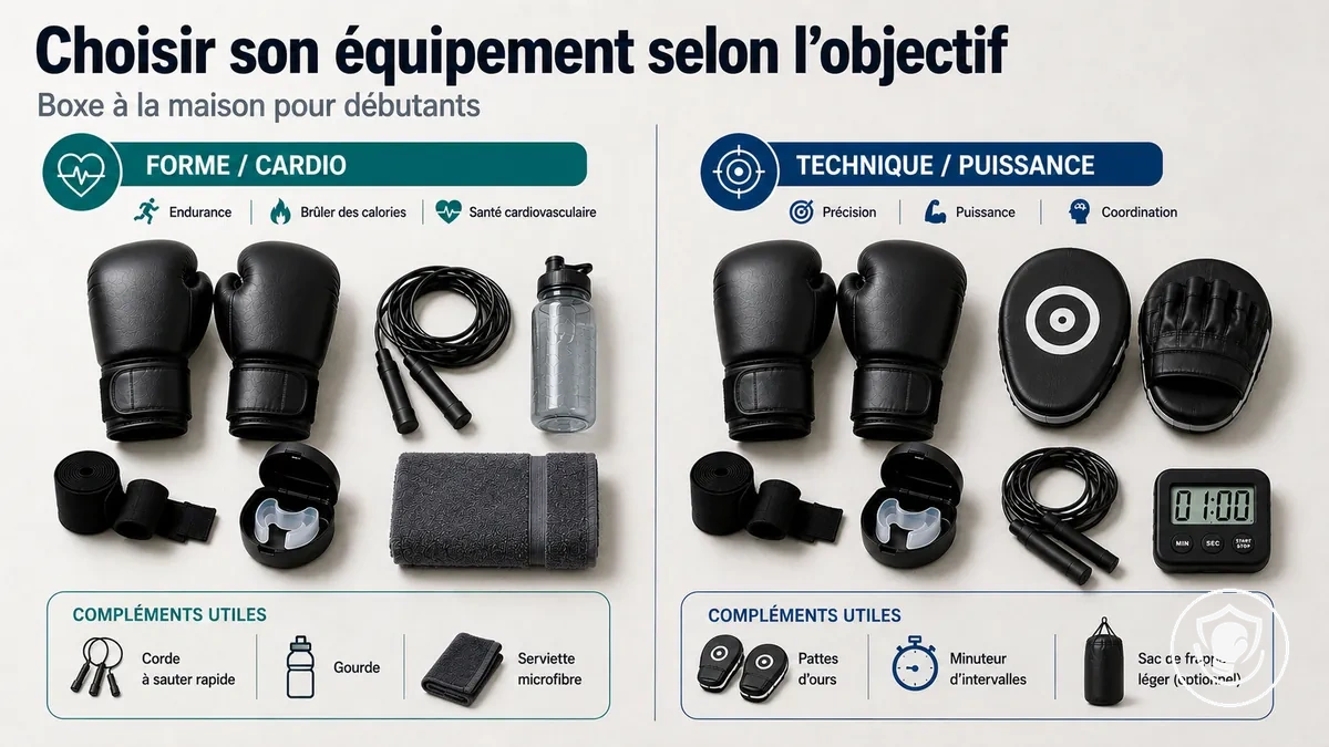 Choix d’équipement de boxe à la maison pour débutants, classés par objectifs et besoins d’installation
