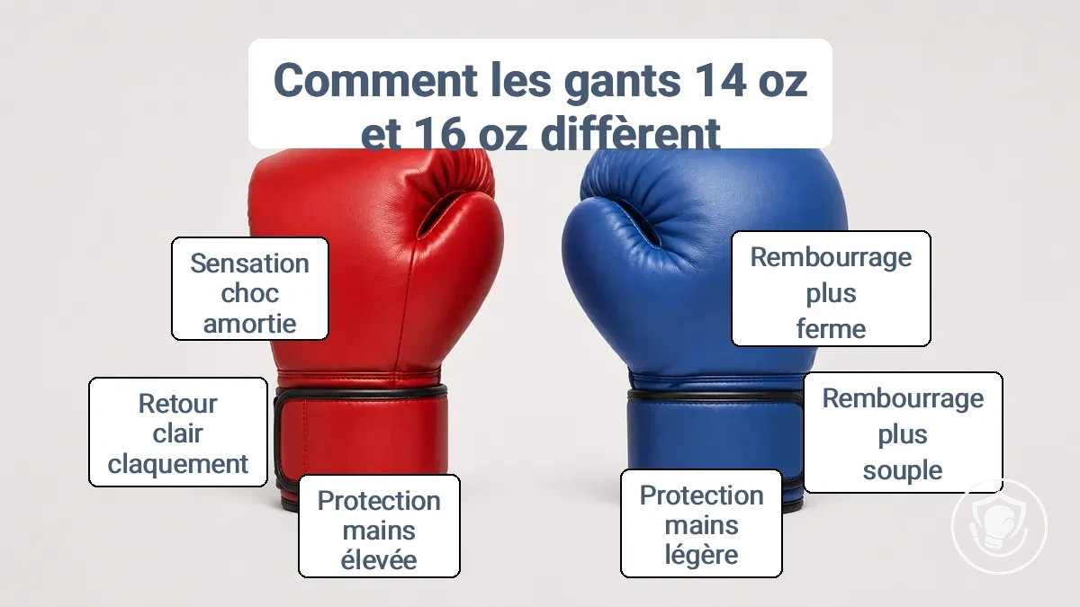Comparaison de la sensation de rembourrage et de la protection des gants de boxe 14 oz et 16 oz