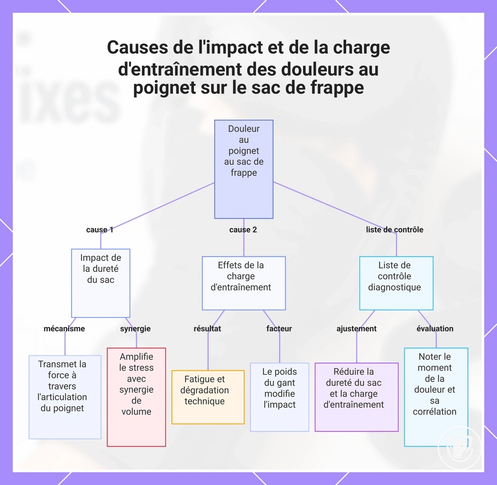 Causes de l'impact et de la charge d'entraînement des douleurs au poignet sur le sac de frappe