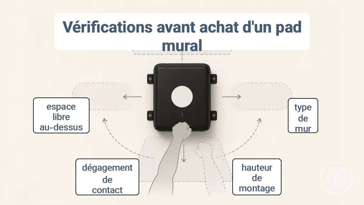 Exemple annoté de la hauteur d une patte d ours murale et de la zone de contact sécurisée dans une installation de boxe à la maison de petit espace.
