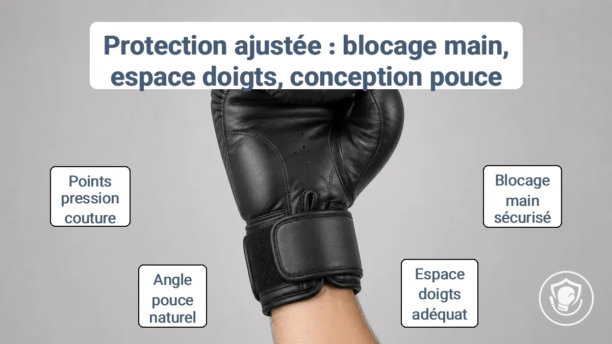 Vérification de l'ajustement pour le verrouillage de la main et l'alignement du pouce dans les gants de boxe