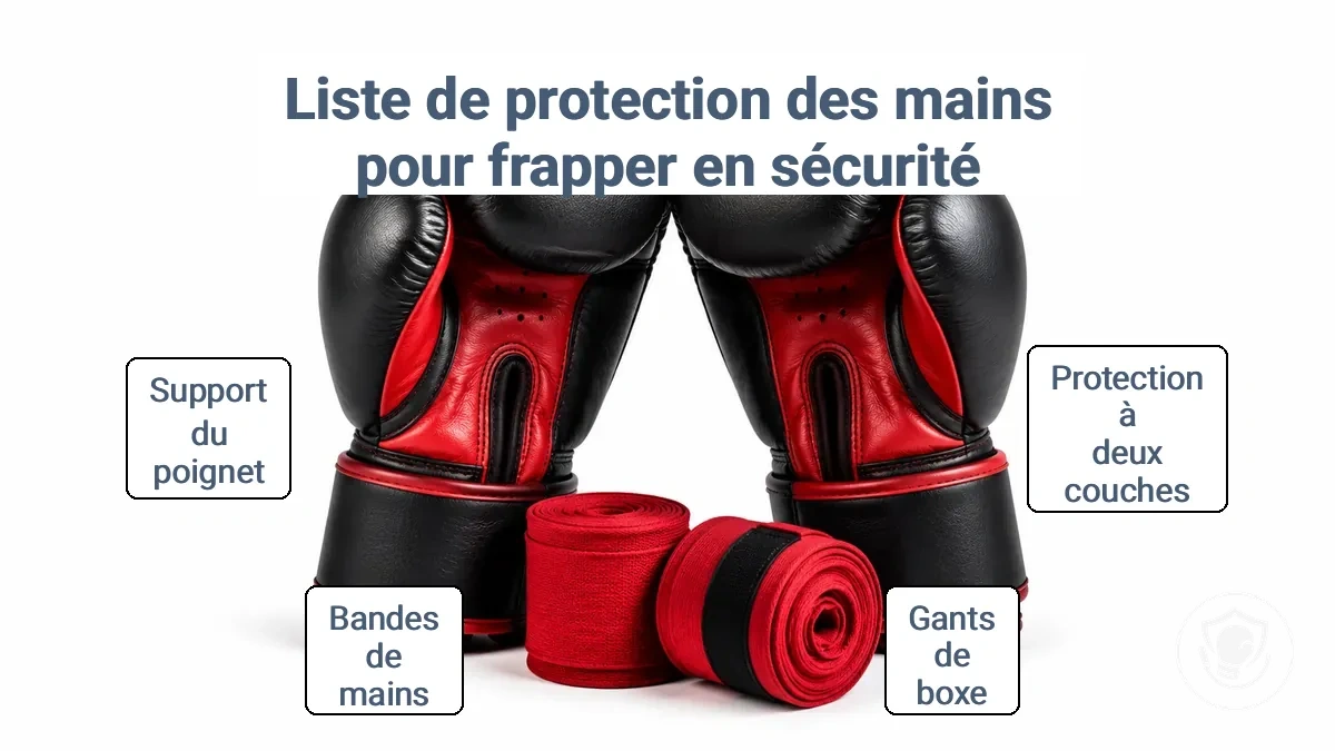 Deux couches de protection des mains montrant les bandes sous les gants de boxe pour frapper en sécurité à la maison