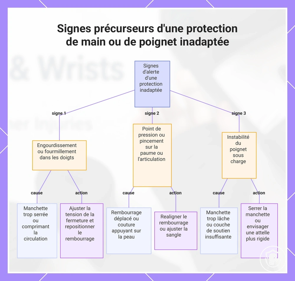 Signes précurseurs d'une protection de main ou de poignet inadaptée
